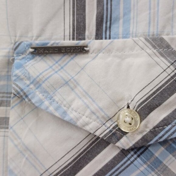 Marc Ecko Cut & Sew Men 2XL Blue Gray Western Plaid Long Sleeve Button Shirt - Picture 5 of 9